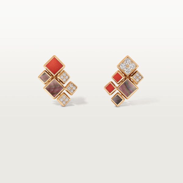 [Sur]naturel earrings Rose gold, grey mother-of-pearl, coral, diamonds